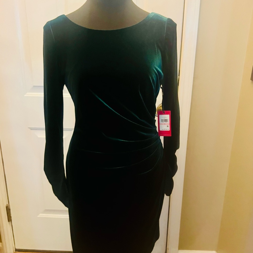 Vince Camuto Emerald Velvet Long Sleeve Dress